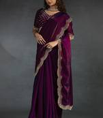 Purple sequin embroidered fendy two tone satin silk saree sari