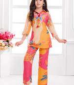 Cotton silk woven floral print cotton silk kurta and palazzo-orange