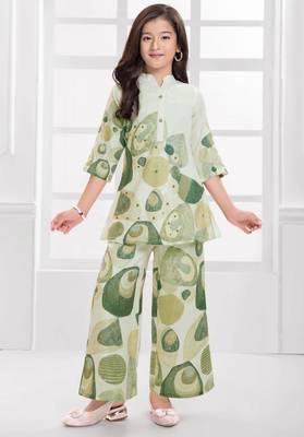 Cotton silk woven geometric print cotton silk kurta and palazzo-grey 1