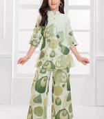 Cotton silk woven geometric print cotton silk kurta and palazzo-grey