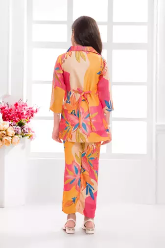 Cotton silk woven floral print cotton silk kurta and palazzo-orange