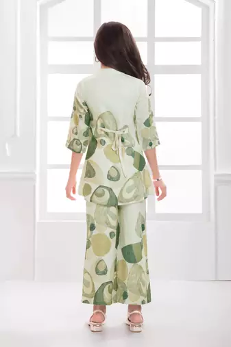 Cotton silk woven geometric print cotton silk kurta and palazzo-grey
