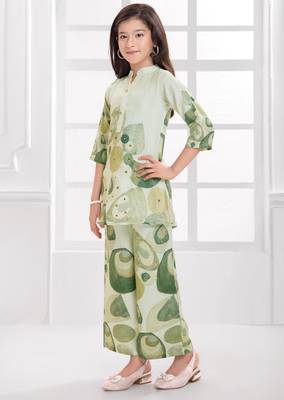 Cotton silk woven geometric print cotton silk kurta and palazzo-grey 3