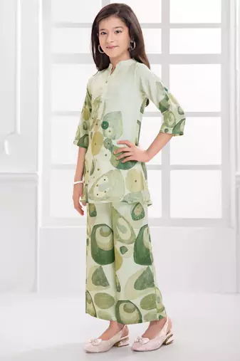 Cotton silk woven geometric print cotton silk kurta and palazzo-grey