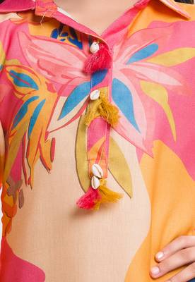 Cotton silk woven floral print cotton silk kurta and palazzo-orange 5