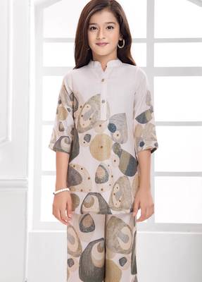 Cotton silk woven geometric print cotton silk kurta and palazzo-grey 4