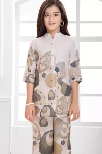 Cotton silk woven geometric print cotton silk kurta and palazzo-grey