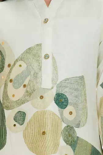 Cotton silk woven geometric print cotton silk kurta and palazzo-grey