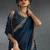 Teal blue sequin embroidered fendy two tone satin silk saree sari