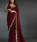 Maroon sequin embroidered fendy two tone satin silk blend saree sari