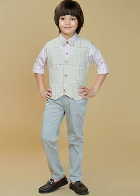 Cotton woven checks shirt trouser waistcoat set-offwhite 1