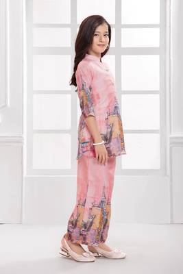 Cotton silk woven graphic print cotton silk kurta and palazzo-peach 3
