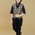 Cotton woven checks shirt trouser waistcoat set-brown