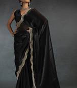 Black sequin embroidered fendy two tone satin silk saree blend sari