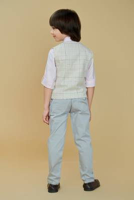 Cotton woven checks shirt trouser waistcoat set-offwhite 2