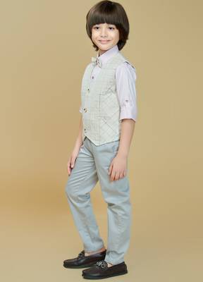 Cotton woven checks shirt trouser waistcoat set-offwhite 3
