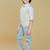 Cotton woven checks shirt trouser waistcoat set-offwhite