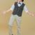 Cotton woven checks shirt trouser waistcoat set-black