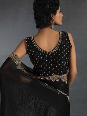Black sequin embroidered fendy two tone satin silk saree blend sari 5