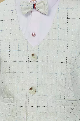 Cotton woven checks shirt trouser waistcoat set-offwhite