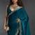 Teal blue sequin embroidered fendy two tone satin silk blend saree sari