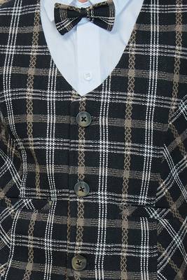 Cotton woven checks shirt trouser waistcoat set-black 4