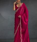 Magenta sequin embroidered fendy two tone satin silk blend saree sari