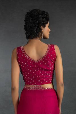 Magenta sequin embroidered fendy two tone satin silk blend saree sari 5