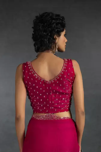 Magenta sequin embroidered fendy two tone satin silk blend saree sari