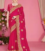 Magenta sequin embroidered work two tone silk blend saree sari