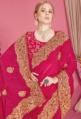 Magenta sequin embroidered work two tone silk blend saree sari 2