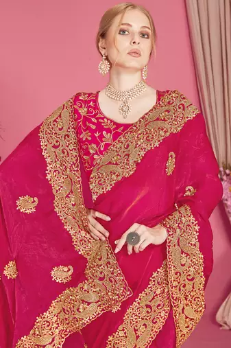 Magenta sequin embroidered work two tone silk blend saree sari