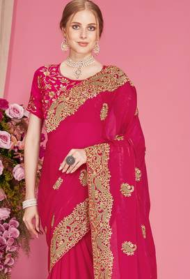 Magenta sequin embroidered work two tone silk blend saree sari 3