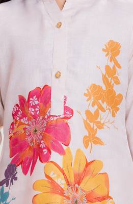 Cotton silk woven floral print cotton silk kurta and palazzo-white 5