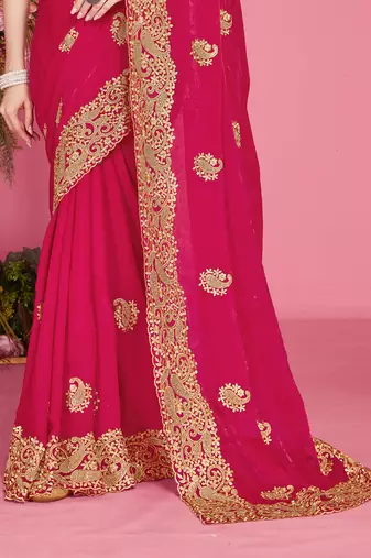 Magenta sequin embroidered work two tone silk blend saree sari