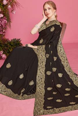 Black sequin embroidered work two tone silk blend saree sari 2