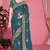 Teal blue sequin embroidered work two tone silk blend saree sari