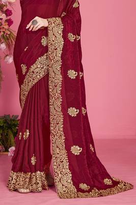 Maroon sequin embroidered work two tone silk blend saree sari 4