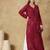 Chinkari maroon  color embroided viscose kurta for women   - v - neck-full sleeves