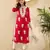 Women red viscose rayon embroidered straight kurta
