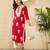 Women red viscose rayon embroidered straight kurta