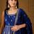 Women blue silk blend solid embroidered anarkali kurta bottom and dupatta