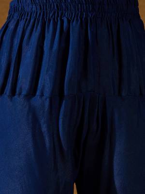 Women blue silk blend solid embroidered anarkali kurta bottom and dupatta 5