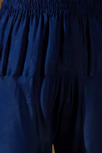 Women blue silk blend solid embroidered anarkali kurta bottom and dupatta