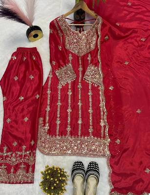 Ruby radiance chinon silk embroidered suit set 2