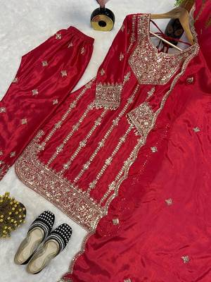 Ruby radiance chinon silk embroidered suit set 3