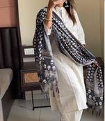 Off White Khadi Cotton Kurta Set with Black Printed Dupatta
