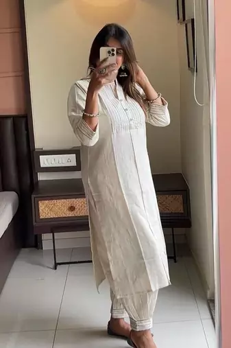 Off White Khadi Cotton Kurta Set with Black Printed Dupatta