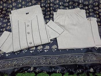 Off White Khadi Cotton Kurta Set with Black Printed Dupatta 4