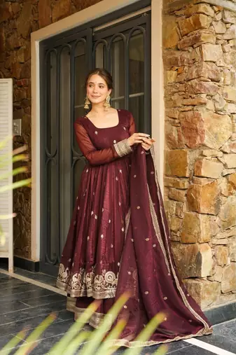 MAROON Simmar Silk EMBROIDERY PARTY WEAR SUIT SET 